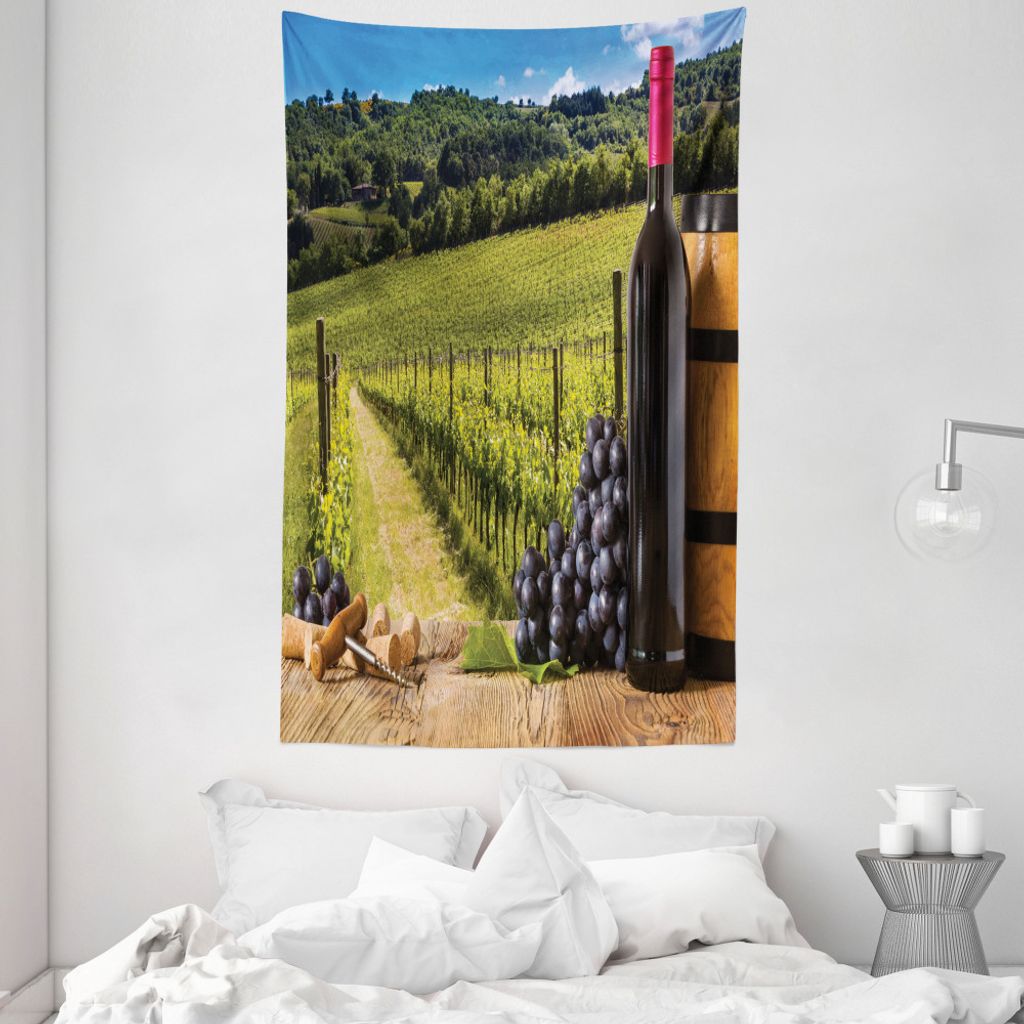 ABAKUHAUS Italienisch Wandteppich und Tagesdecke, Vineyard Toskana Traube aus Weiches Mikrofaser Stoff Waschbar ohne Verblassen Digitaldruck, 140 x...