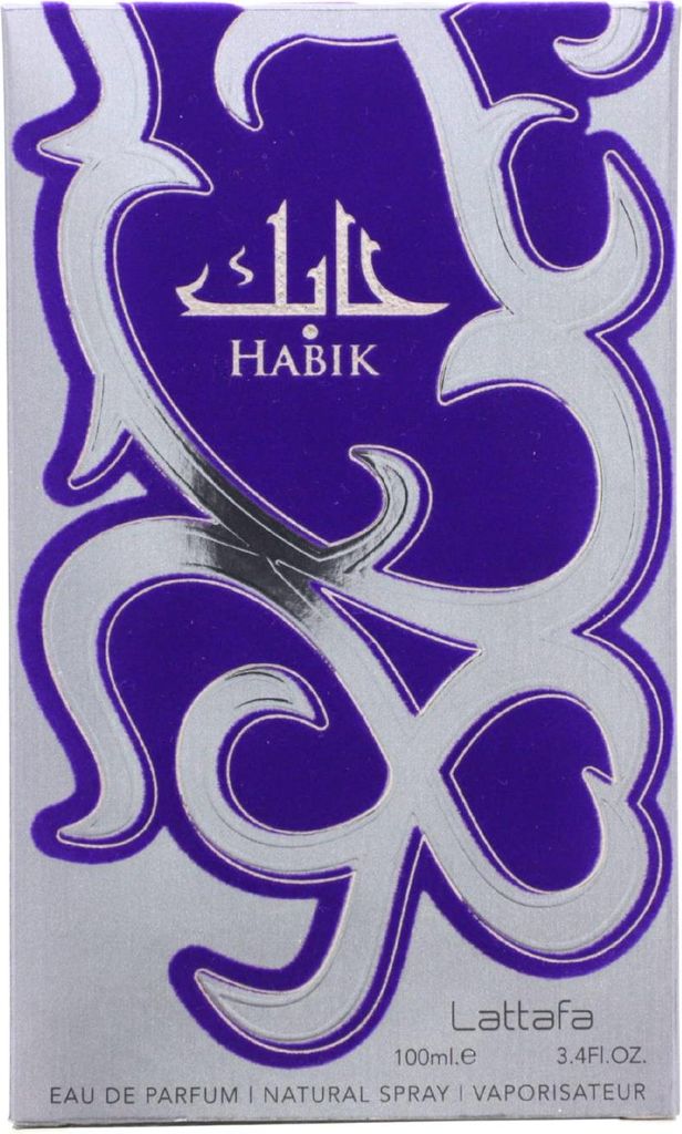 A product box for Lattafa Habik Eau de Parfum.