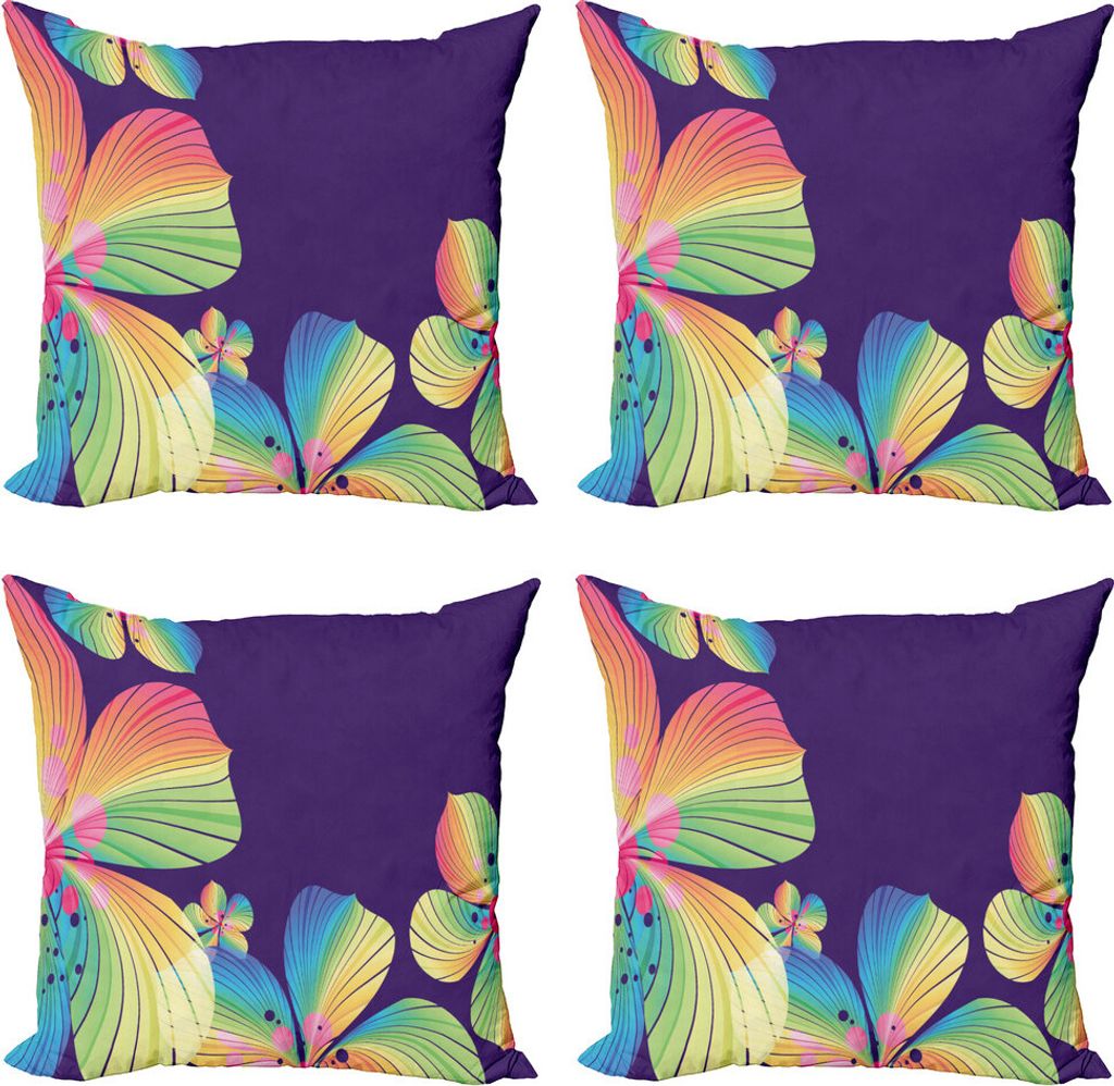 ABAKUHAUS Tropisch Kissenbezug Set (4 Stück), Abstrakt Big Exotische Blumen, Moderner Doppelseitiger Digitaldruck, 60 cm x 60 cm, Mehrfarbig