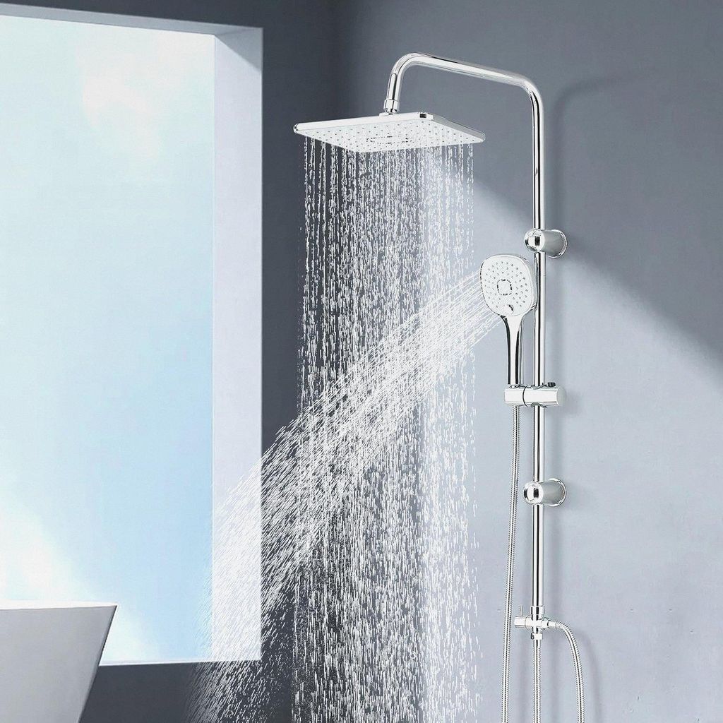 Duschsystem ohne Armatur Chrom Regendusche Duschset Ohne Armatur mit Regendusche Duschkopf und 3 Strahlarten Handbrause Edelstahl Duschsystem