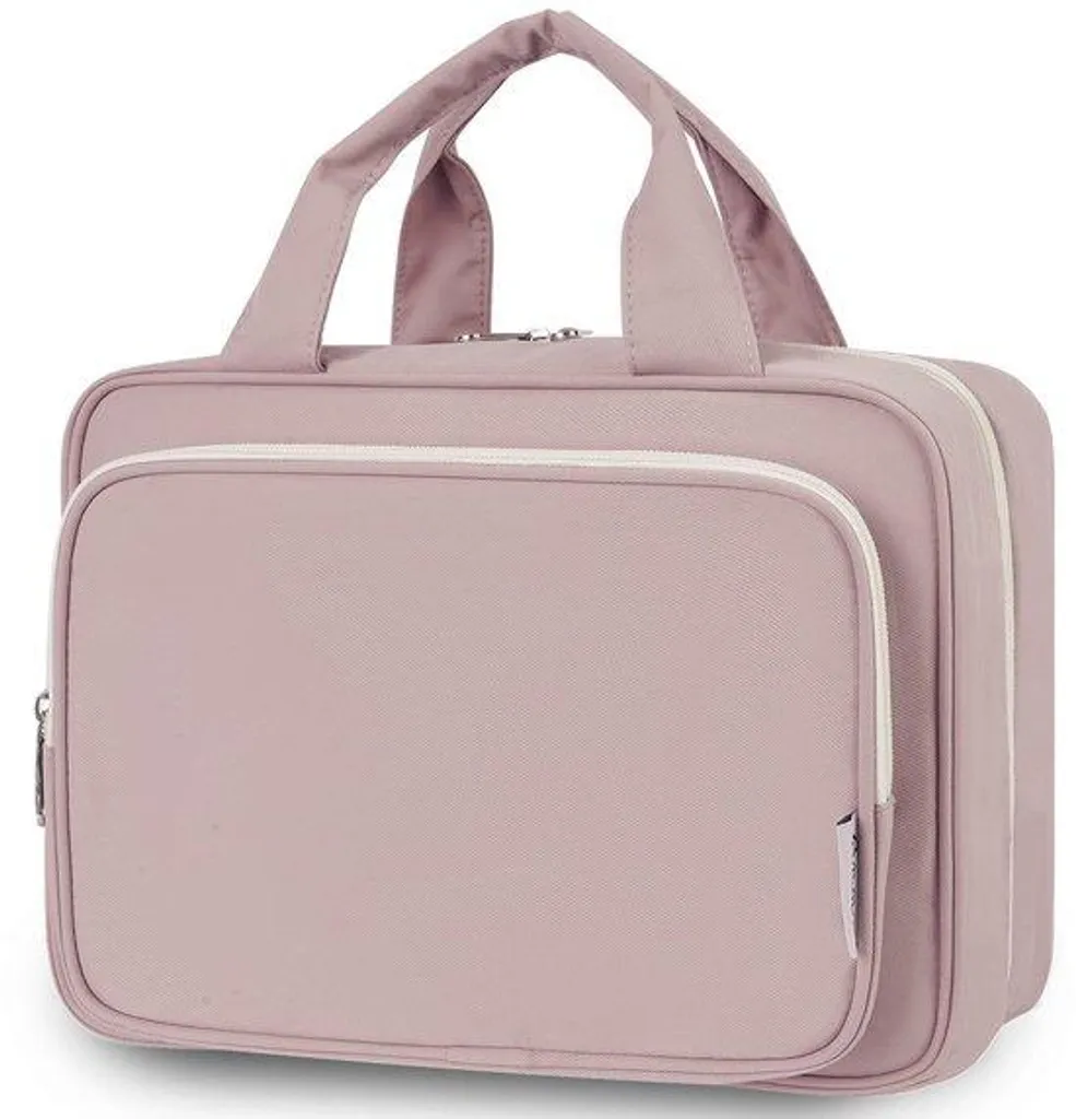 Trousse maquillage rose imperméable à double compartiment - Taille XL 25cm