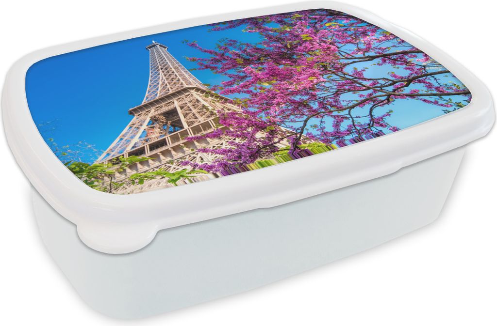KitchenYeah Lunchbox Brotzeit Brotdose 17x11 cm Der Eiffelturm mit einem einzigartigen rosafarbenen Baum, der dem Bild einen farbenfrohen Effekt ...