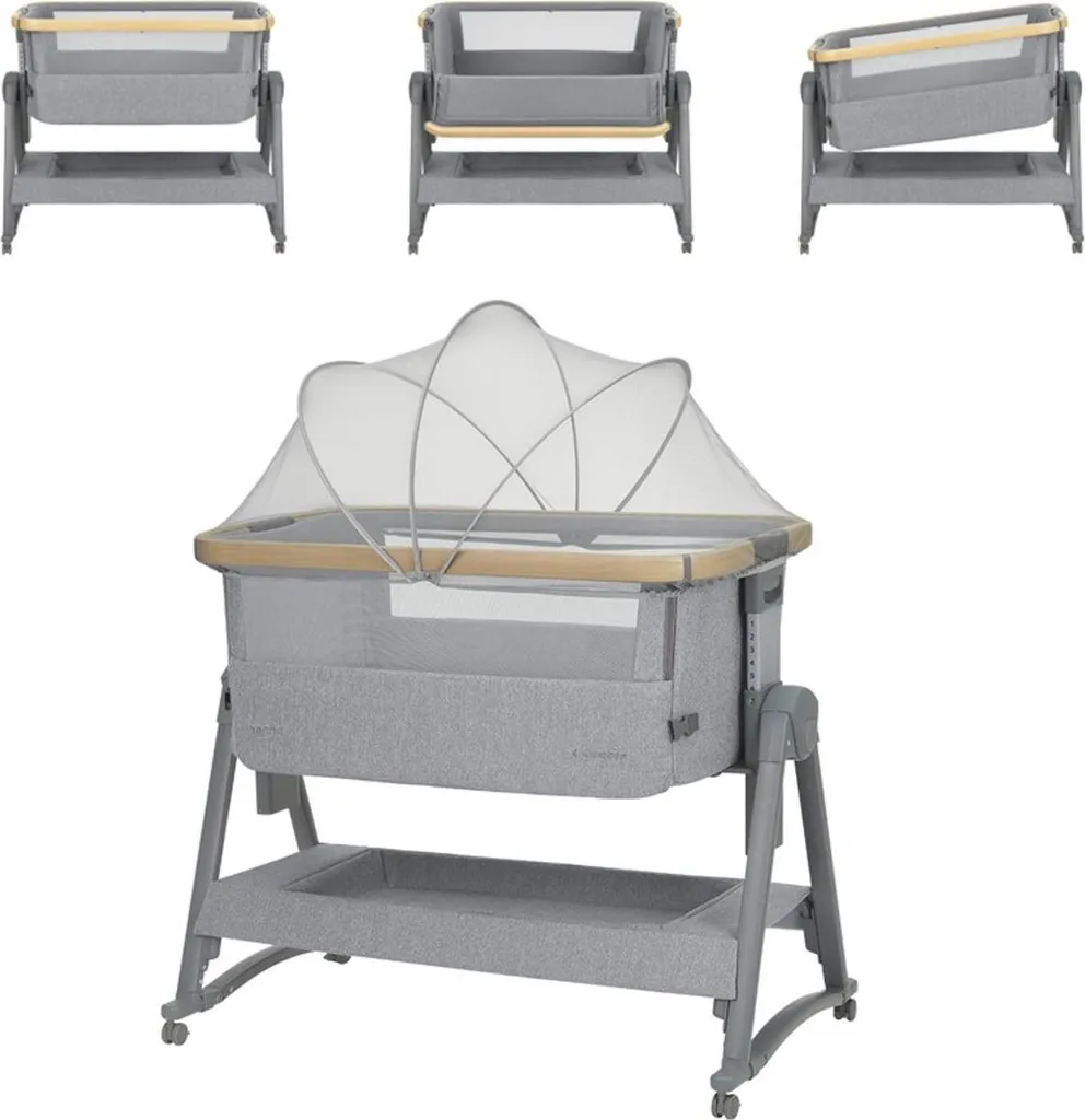 Kikka boo Lit d'appoint Nanna 2 Gris avec Matelas et Fonction Balancelle