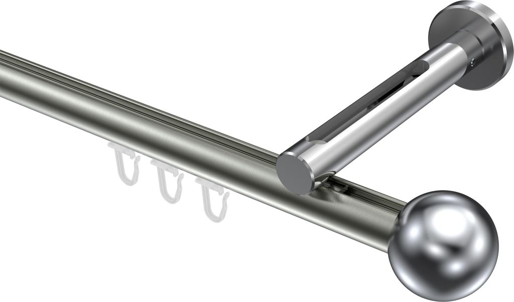 Interdeco Innenlaufstange / Gardinenstange mit Innenlauf Edelstahl-Optik / Chrom, Typ Siteno Luino (Kugel), 20 mm Ø 1-läufig, 320 cm
