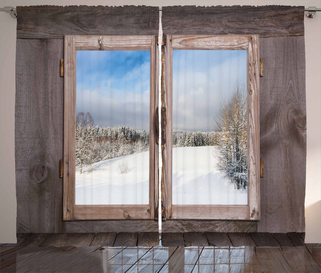 ABAKUHAUS Rustikal Rustikaler Gardine, Wintersaison Szene, Schlafzimmer Kräuselband Vorhang mit Schlaufen und Haken, 280 x 175 cm, Umber Weiß Blau