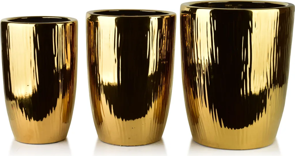 Mondex Neva Gold Lot de 3 Cache-pots en Céramique Dorée Design Chic