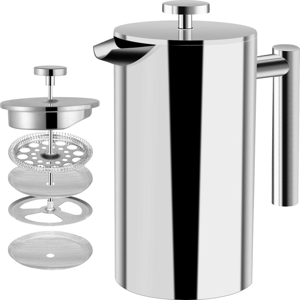 Kaffeemaschine – Doppelwandiger Edelstahl – Kaffeemaschine – French Press – Kaffeekanne – French-Press-System mit Edelstahlfilter