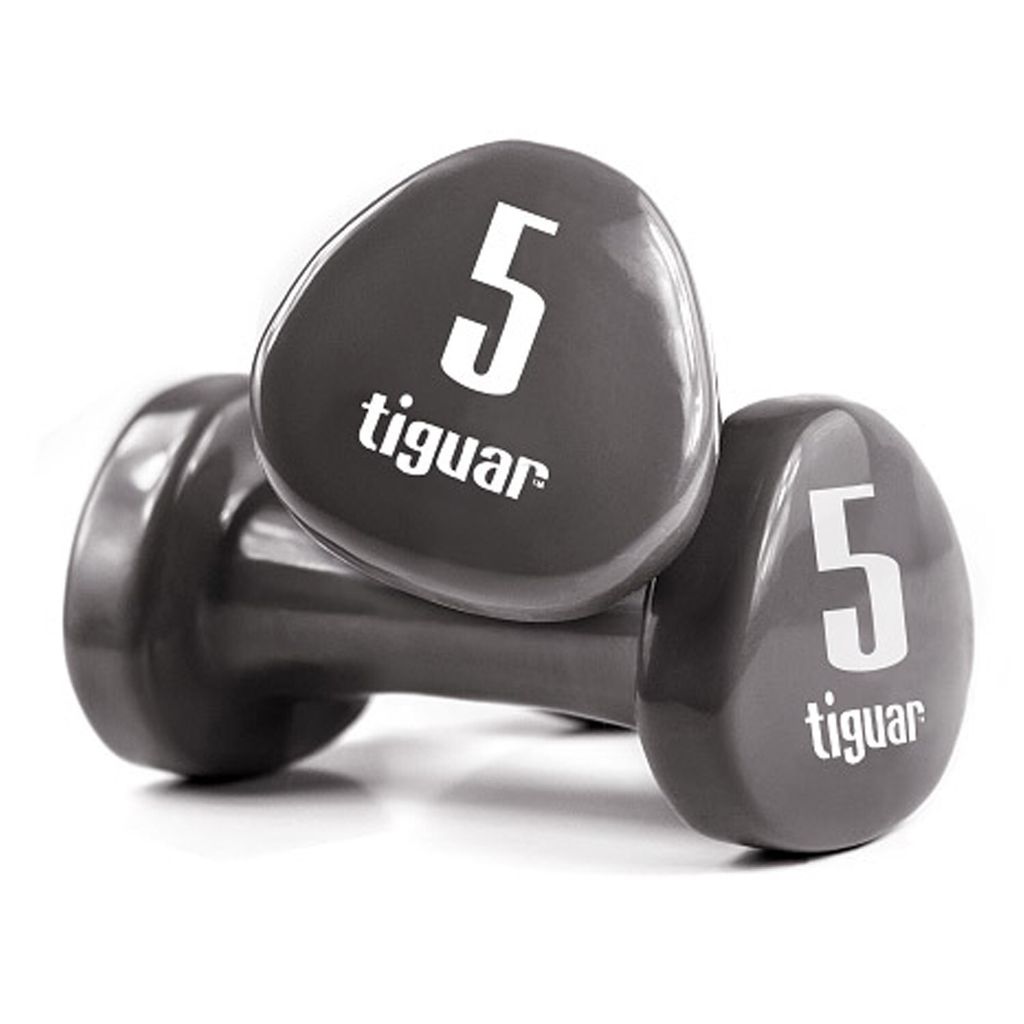 tiguar vinylové činky 5 kg pár, tmavo šedé, ergonomické, Obrázok produktu 