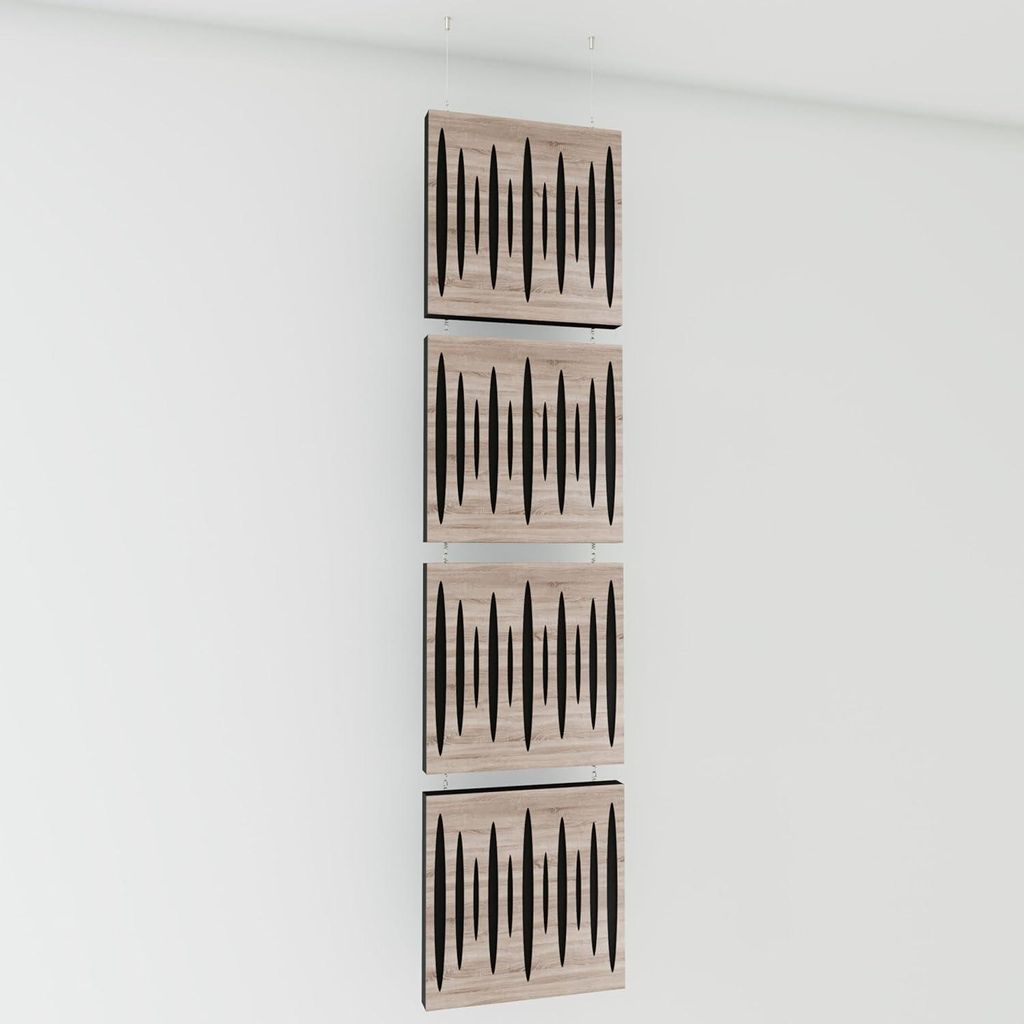 4er-Pack—Dekorative Akustik-Hängepaneele |200x50cm | Hängende Raumteiler | Modulare schallabsorbierende Paneele |PULSAR | Sonoma