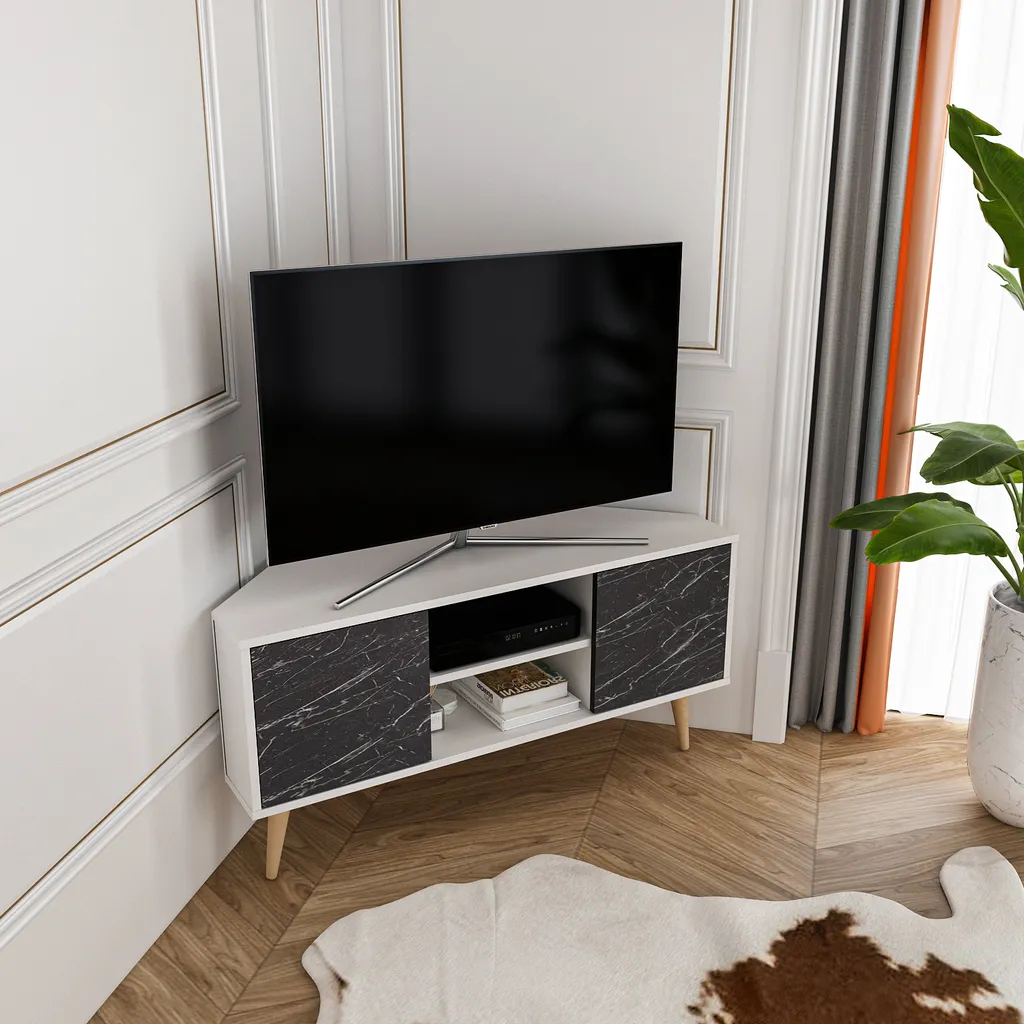 Meuble TV Salon Decorotika Lesson - Rangement Décodeur et Console Blanc