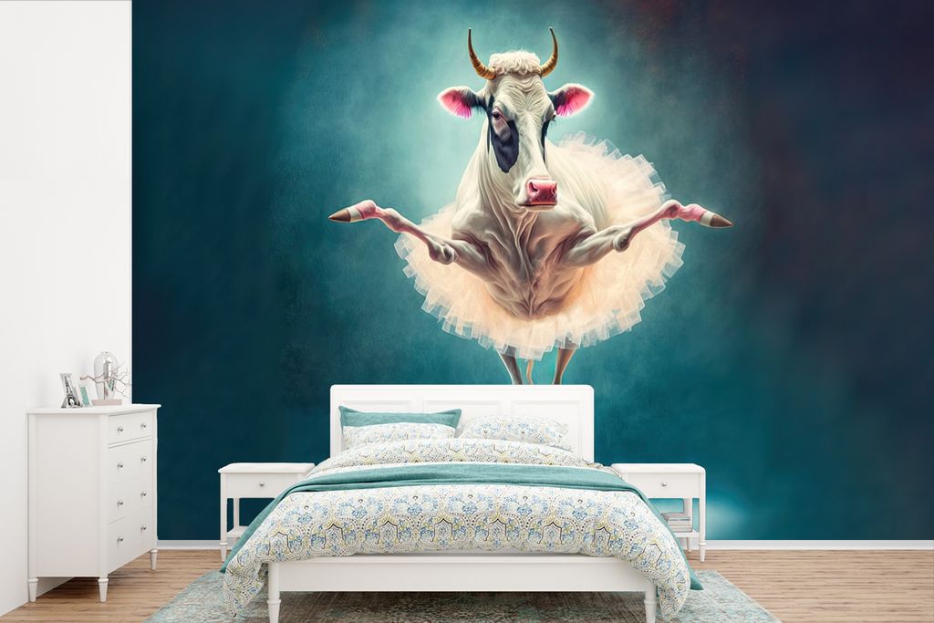 MuchoWow Fototapete für Wohnzimmer oder Schlafzimmer Wandtapete Vinyl Motivtapete Kuh - Rock - Ballett - Tiere - Porträt - Kinder - 525x350 cm ...