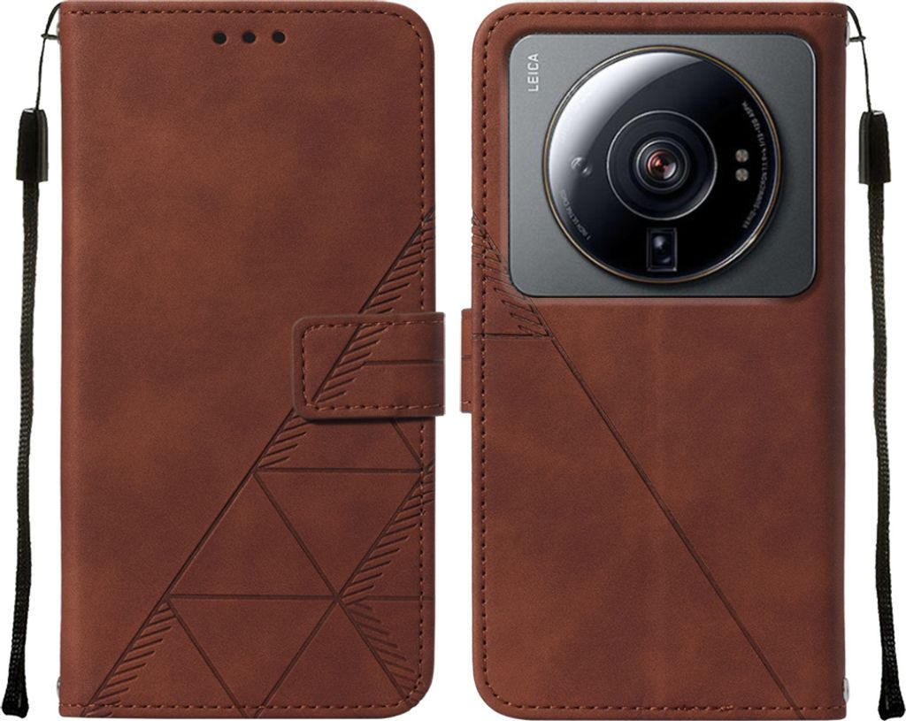 Xiaomi 12S Ultra Hülle, Schlank Prägung Flip Leder Kartenfächer Schutzhülle mit Ständer für Xiaomi 12 Ultra / 12S Ultra Braun