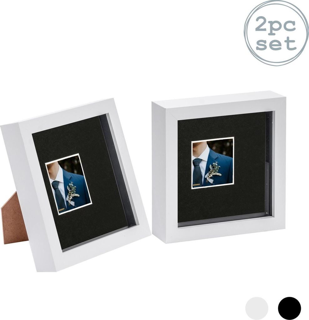 Nicola Spring 2 Stück 6 x 6 3D-Schatten-Kasten-Foto-Rahmen-Set - Craft Anzeigen Bilderrahmen mit 2 x 2 Montieren - Glas Aperture - Weiß / Schwarz