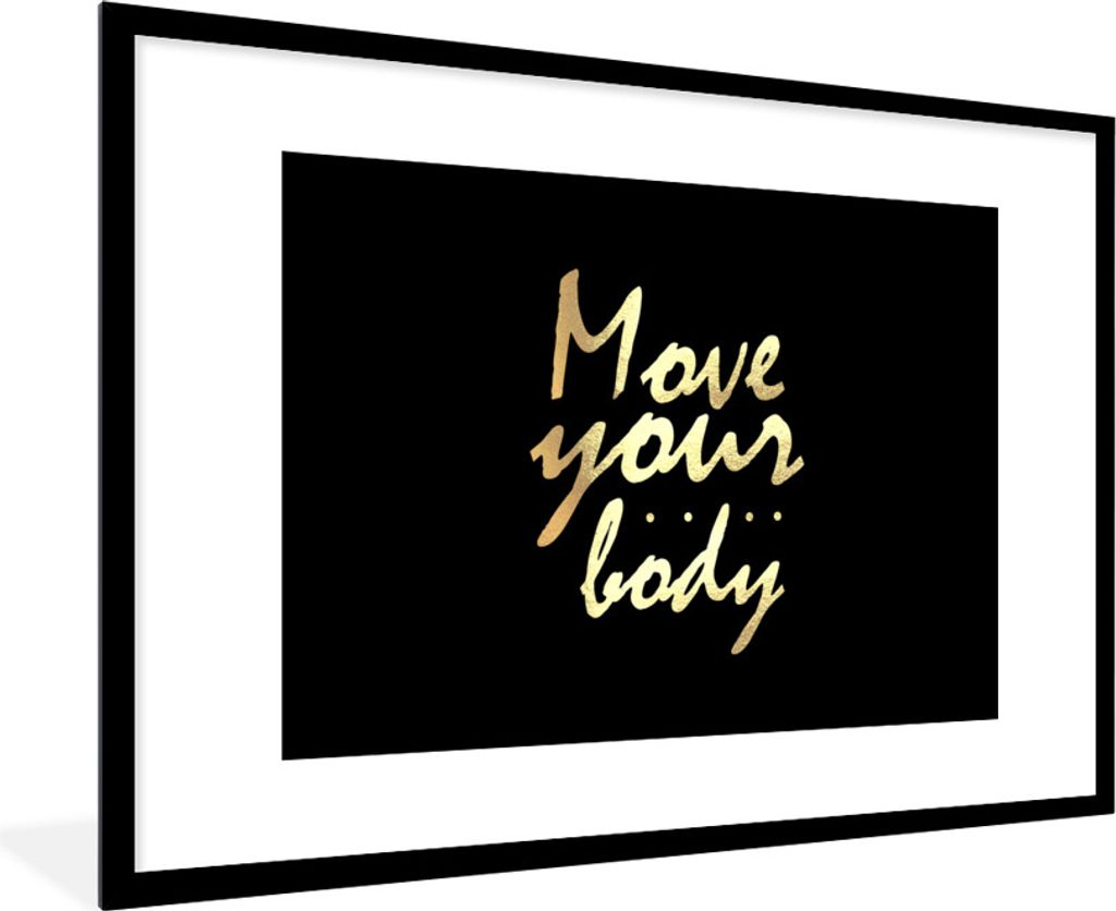 MuchoWow Gerahmtes Poster Zitat - Tanzen - Gold - Schwarz 90x60 cm - Poster mit Schwarzem Bilderrahmen Wandposter Rahmen Foto Bilder - Wanddekora...