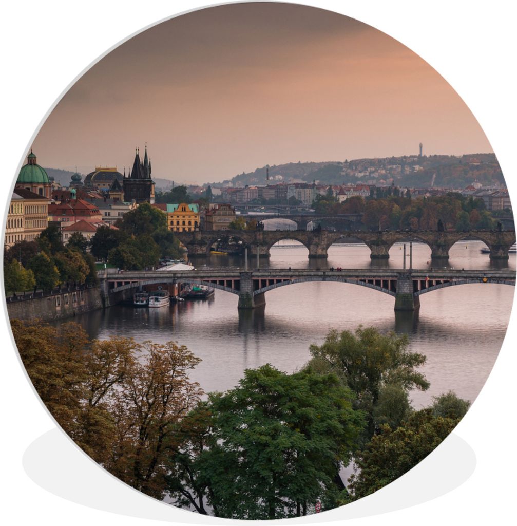 MuchoWow Rundes Wandbild - Runde Bilder Prag - Wolken - Herbst Ø 60 cm Kreis Wanddekoration Kunststoff - Wandkreis - Wandschmuck - Wand Kreis - ...