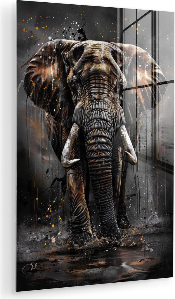 MuchoWow Glasbilder - Bilder auf Wandbild - Foto auf Glas Elefant - Aquarell - Wildtiere - Luxus 20x30 cm Wanddekoration aus Glas - Acrylglasbild -...