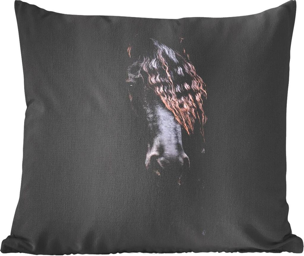 MuchoWow Zierkissen Sofakissen Wohnzimmer Dekokissen 60x60 cm Pferde - Friesisch - Mähne - Schwarz - Tiere - Sitzfläche - Foto Polster