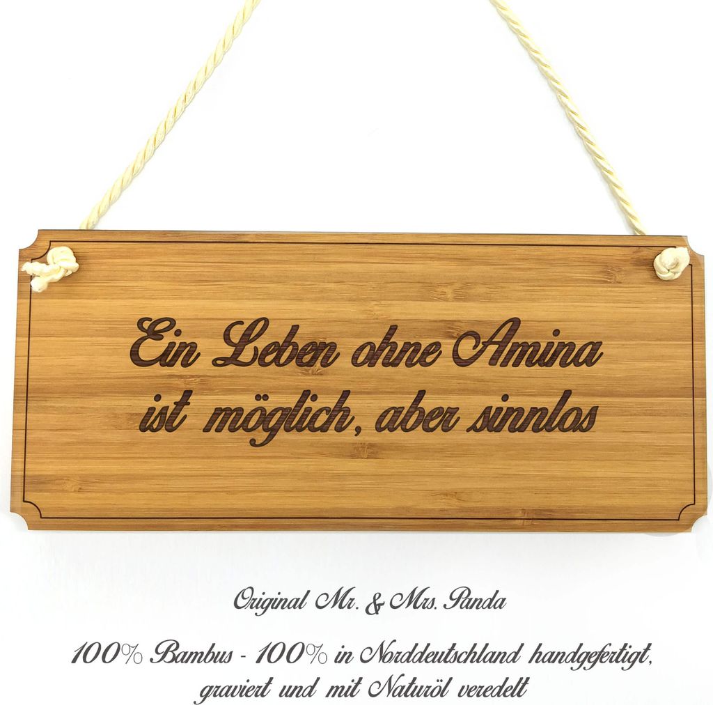 Mr. & Mrs. Panda Wegweiser Amina - Geschenk, wandtafel, Schild, Graviert, Shabby, Türschild, Hinweisschild, Geschenkidee, Reklameschild, Landhaus