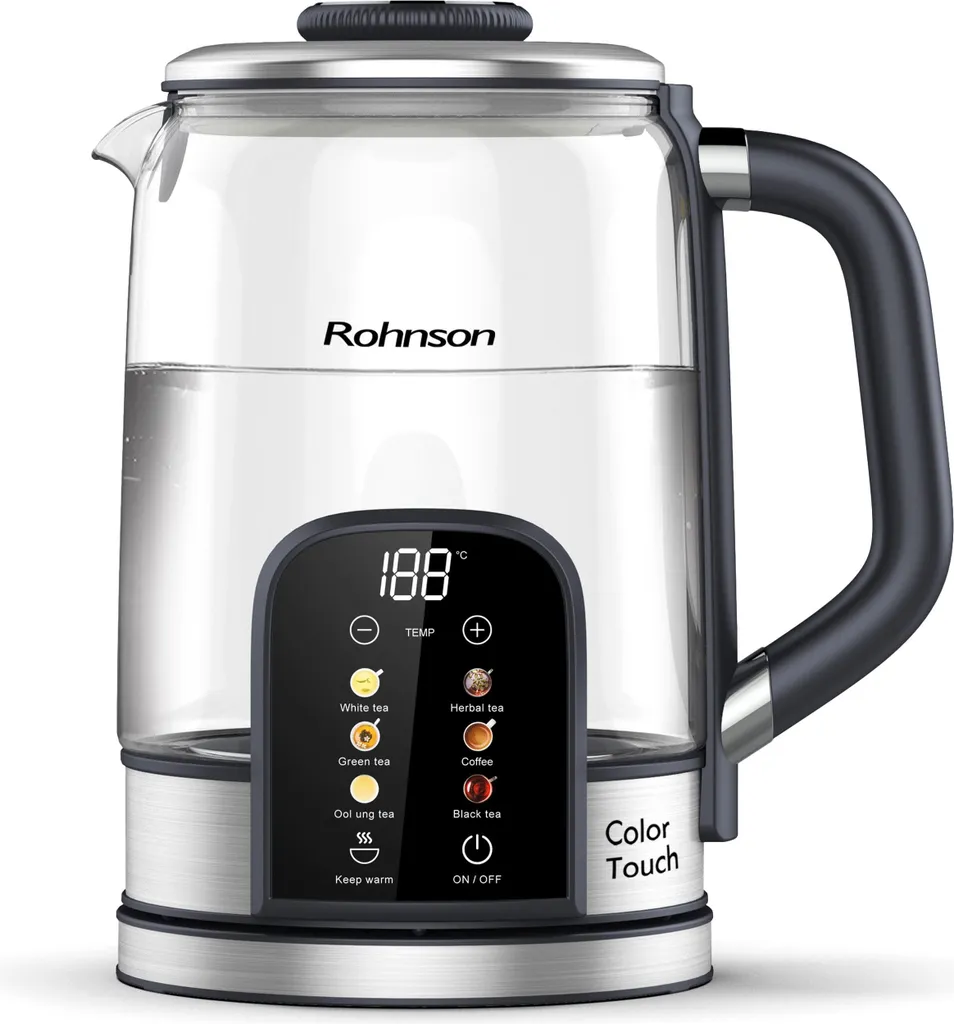 Bouilloire en Verre Rohnson R-7700 avec Éclairage LED et Filtre Amovible