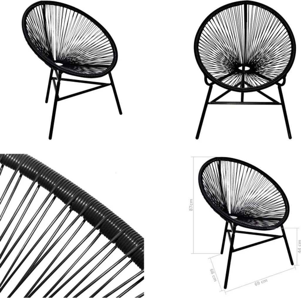 Sedia da Pranzo Giardino Moon Chair Nero vidaXL in Rattan Sintetico