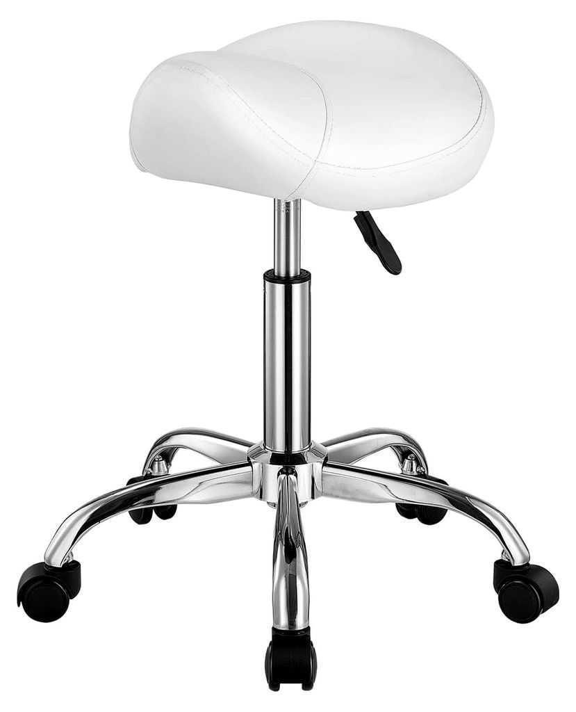 Höhenverstellbarer Sattelhocker mit 204 kg Tragfähigkeit (55-71 cm) Drehhocker für Salon, Spa, Massage und Klinik, Weiß