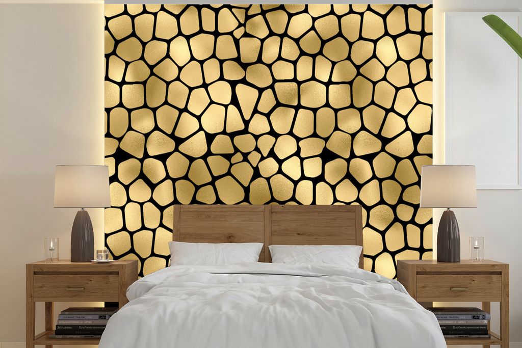 MuchoWow Fototapete für Wohnzimmer oder Schlafzimmer Wandtapete Vinyl Motivtapete Muster - Formen - Gold - 260x260 cm - Papiertapeten