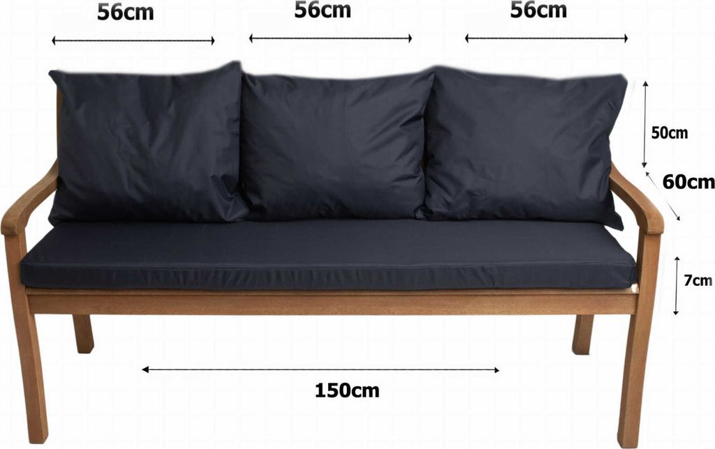 Bankkissen für 3 Personen Dunkelblau| Sitzkissen 150x60x50 Produktbild 3