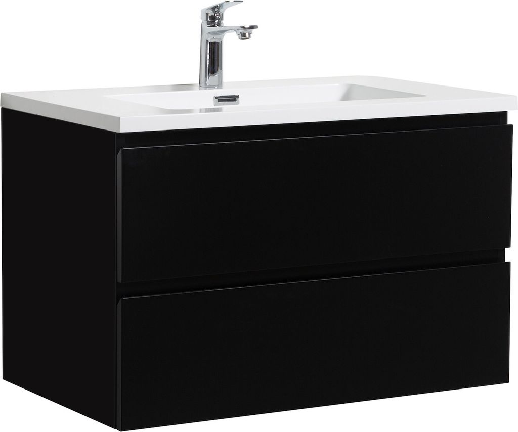 Badplaats Badmöbel Set mit Waschbecken und Unterschrank Angela 80 x 48 cm Schwarz Matt - Waschbeckenunterschrank mit Soft-Close und Waschbecken, V...