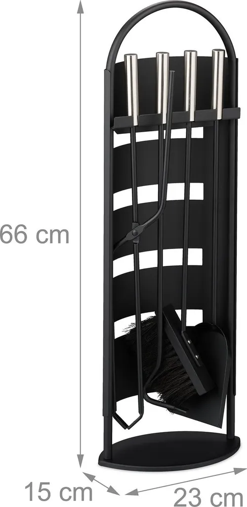Accessoires de cheminée 5 pièces noir et argent avec support design - 4
