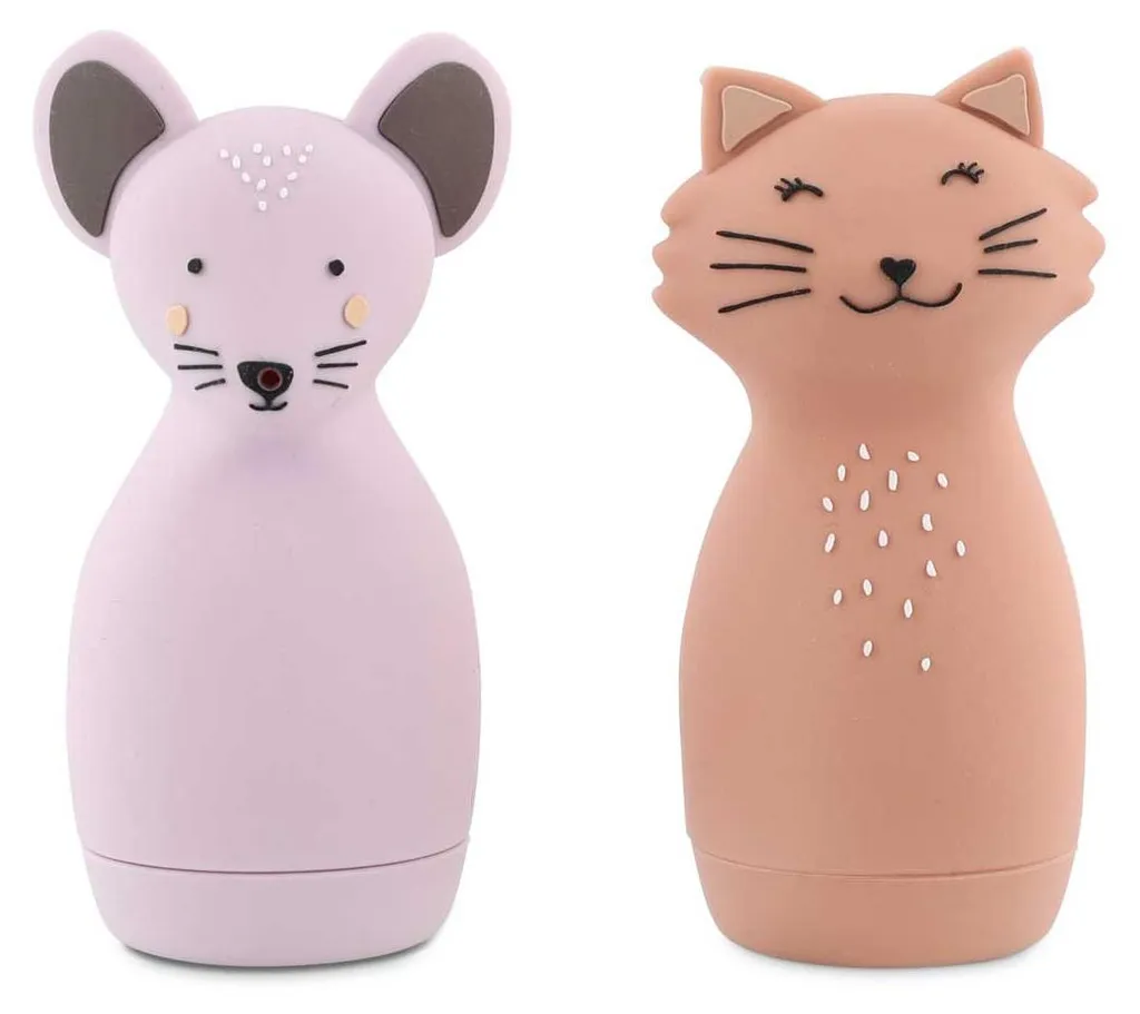Jouets de bain Trixie : arroseurs Mme Chat et Mme Souris en caoutchouc