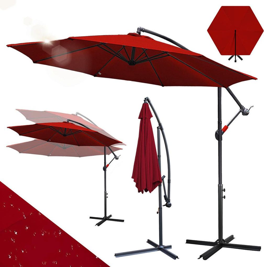 Faziango Sonnenschirm 3m Rot Gartenschirm mit Kurbel, UV 50+ Sonnenschutz, kippbar & windfest, mit Kreuzfuß, wasserabweisend, für Terrasse Garten...