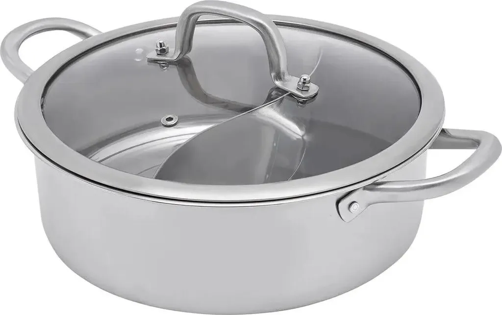 Pentola Zuppa 28cm Acciaio 304 - Base Induzione con Coperchio Vetro