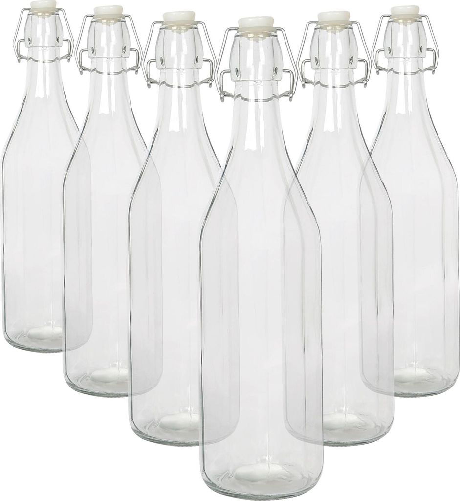 Argon Ta Glasflaschen mit Bügelverschluss – 1,1 Liter – 6 Stück