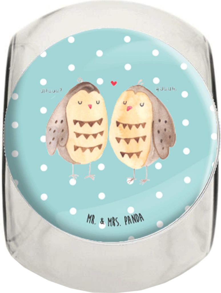 Mr. & Mrs. Panda gewürzglas Eulen Liebe XL 2000ml - Türkis Pastell - Geschenk, glasbehälter, Pärchen, Frischhaltedose, Verliebt, Bonbonglas, Fr...