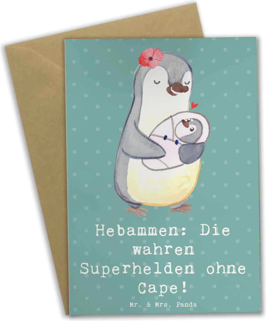 Mr. & Mrs. Panda Klappkarte Hebamme Superheld - Meeresbrise - Geschenk, Flexibilität, Schwangerschaft, wahre Superhelden, personalisierte Geschenk...