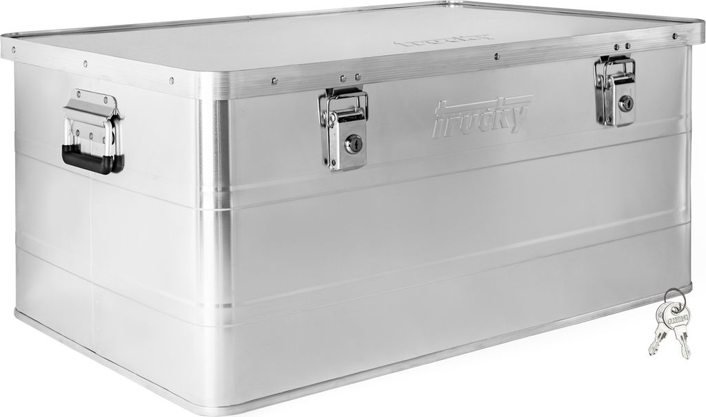 Aluminium Box mit Deckel Silber Alu Kiste Box Alukiste 135 Liter Transportbox Metallbox Alu Aufbewahrungsbox Boxen Abschliessbar Metallkiste Trucky