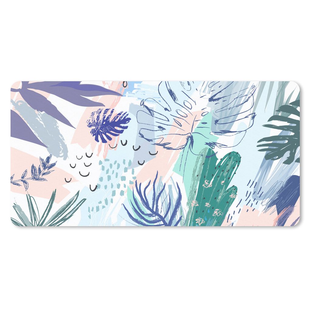 MuchoWow Schreibtischunterlage Sommer - Blätter - Tropisch 80x40 cm - XXL Mauspad - Gaming Mauspad