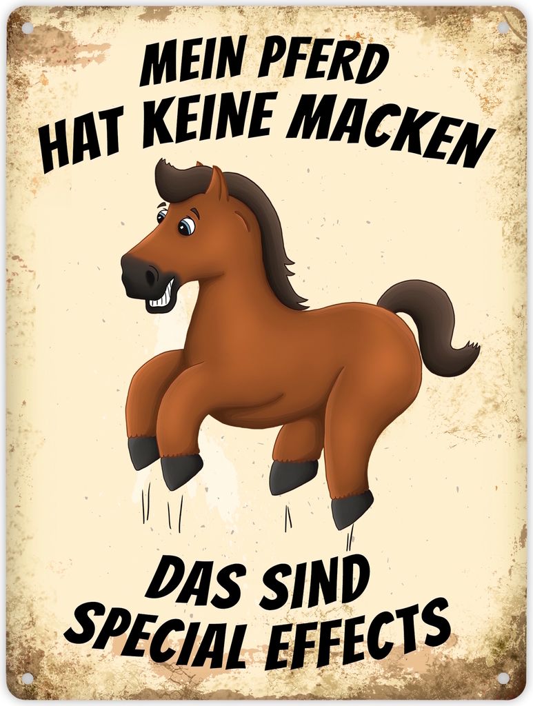 Metallschild XL mit Pferd Motiv und Spruch: Mein Pferd hat keine Macken, ...
