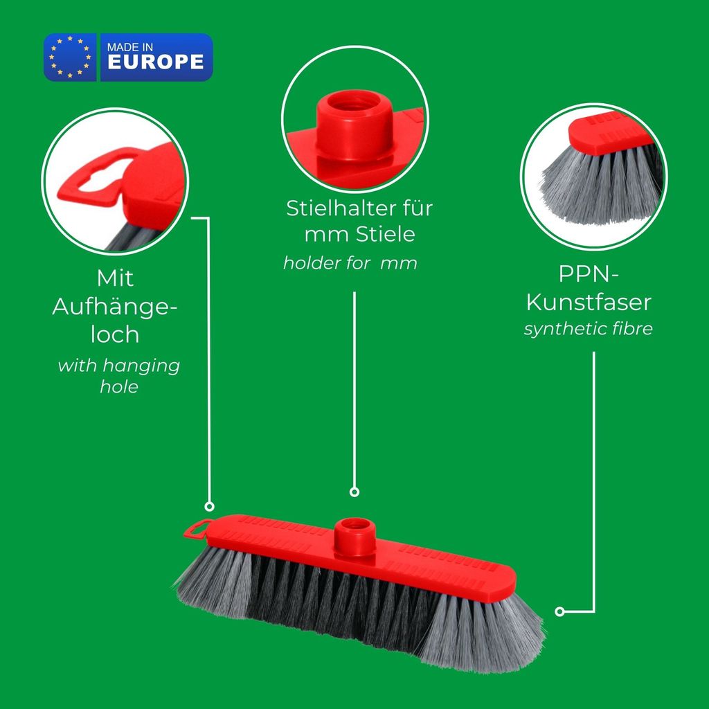 Novaliv 4x Zimmerbesen 30 Cm – PPN-Kunststoffborsten, Rot, Mit Gewinde Für 22 Mm Stiele (OHNE Stiel)