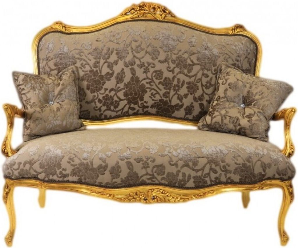 Casa Padrino Barock Sofa Grau-Khaki Muster / Gold - italienischer Stil - Barock Möbel