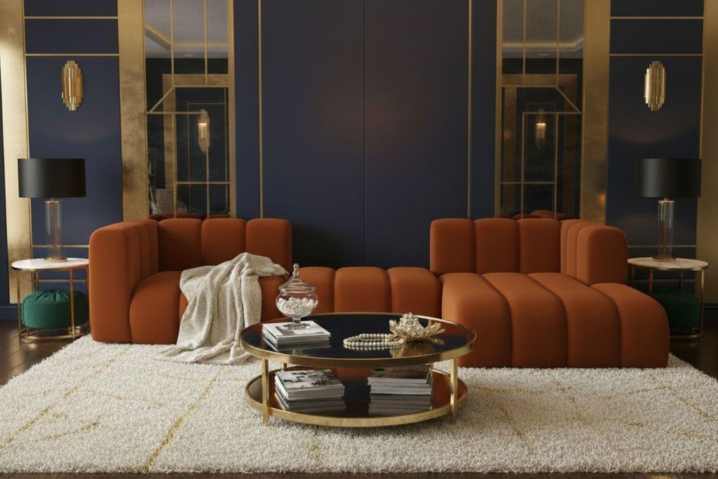 Kaiser Möbel Ecksofa L-Form Grand L 319 cm, Veloursstoff Salvador, Braun, Rechts