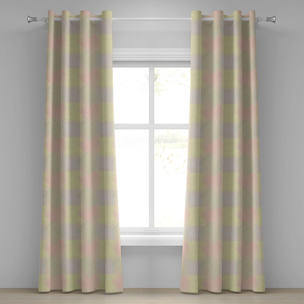 ABAKUHAUS Geometrisch Ösenvorhang, Geometrische Checkered Vintage Striped Muster Pastell Farben Abstract Design, Dekorative 2-Panel-Fenstervorhän...