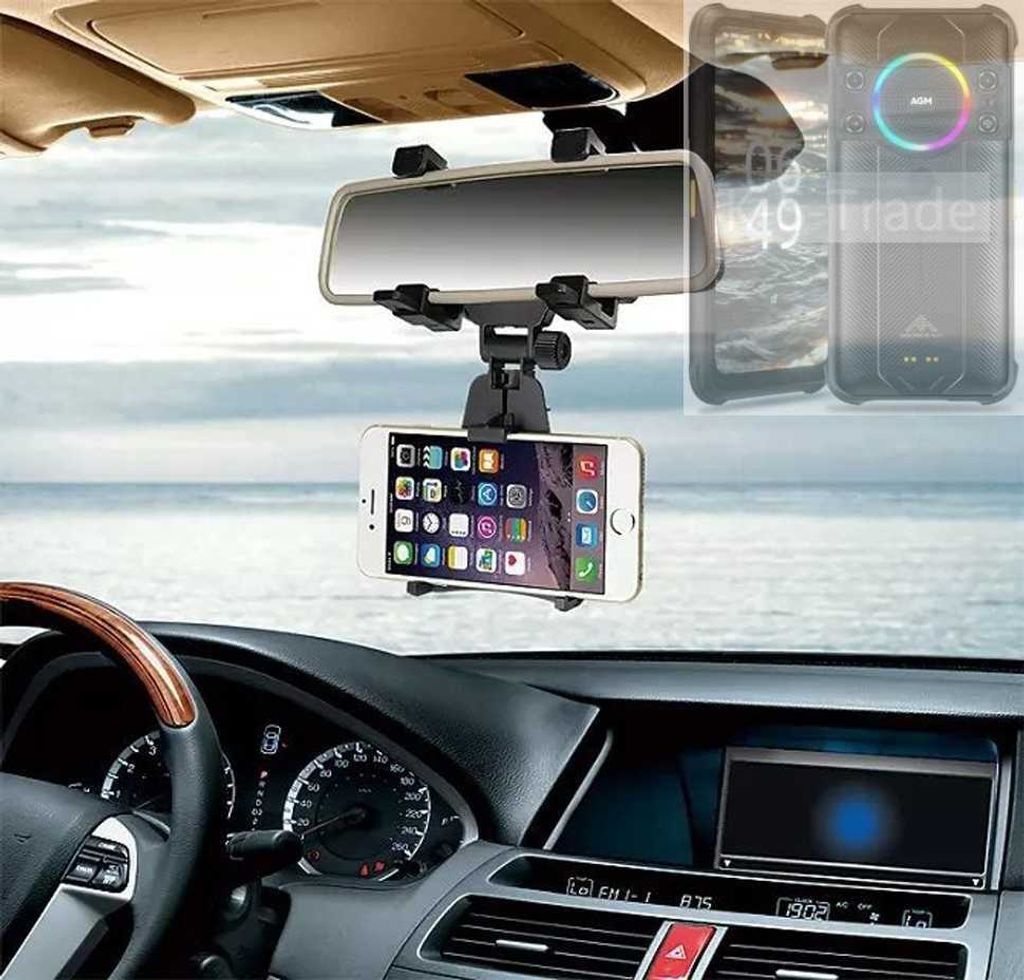 K-S-Trade Smartphone Halterung kompatibel mit AGM H5 Pro Rückspiegel Halterung schwarz Auto Halterung KFZ Halter