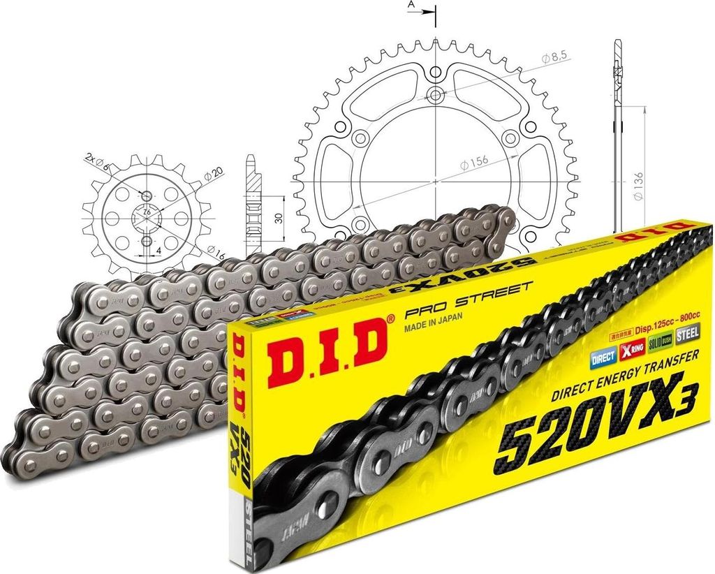 DID Kit Stealth (gold) HUSQVARNA WRE125 04-07 13-49-112 DID520VX3 Niet