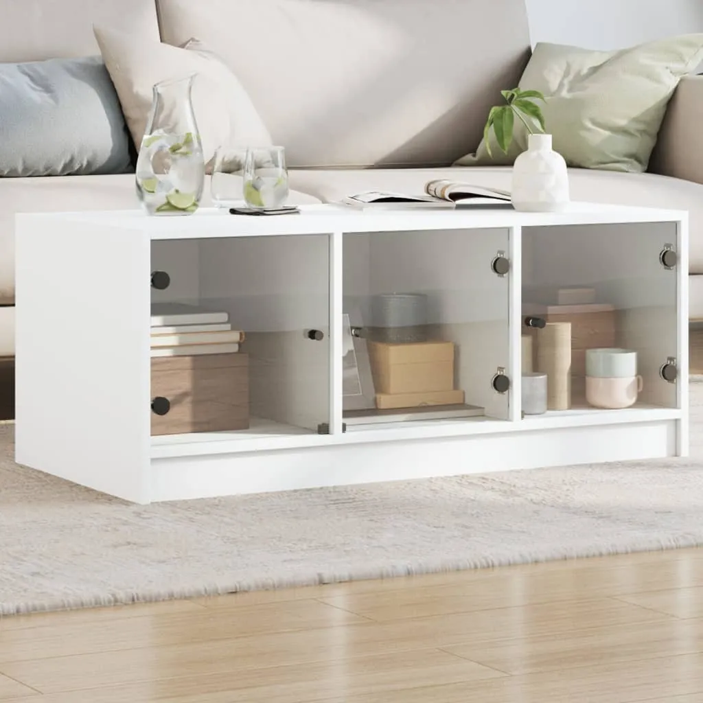 2025 Tavolino moderno con ante in vetro Bianco 102x50x42 cm - Tavolini,Design 9858141 1pacco