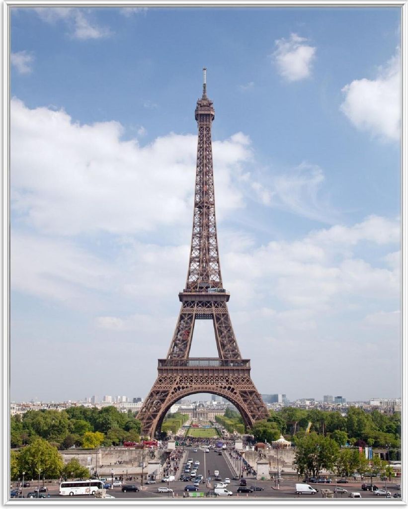 Wallario Wandbild Eiffelturm in Paris, Größe: 40,30 x 50,30 cm, Poster mit weißem Aluminiumrahmen