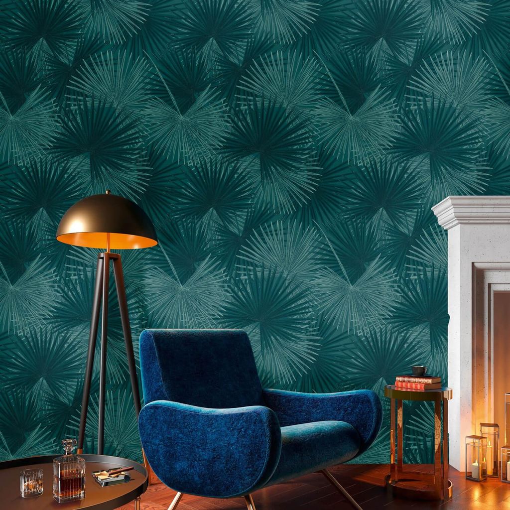 Profhome 391841-GU Fototapete Dschungel türkis petrol blau-grün 1,59 m x 2,8 m