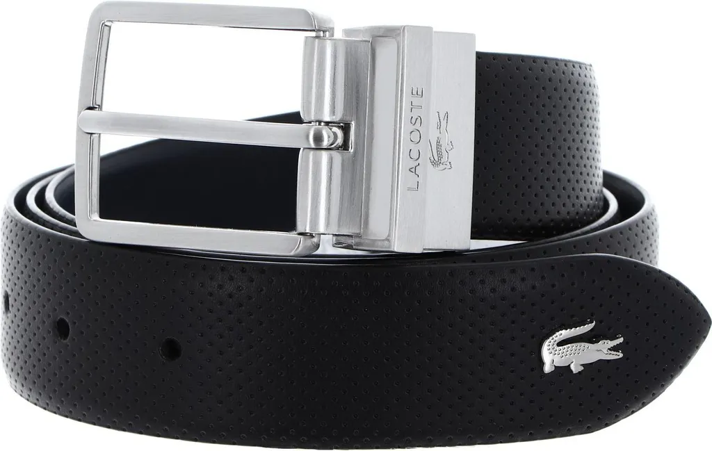 Lacoste Cintura Uomo Elegance Punch Pelle W110 Nero Blu Marine