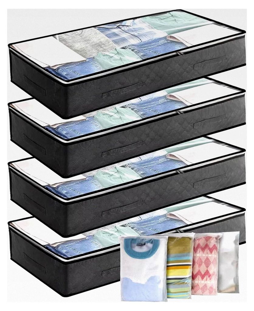 Unterbett-Aufbewahrungsbox, 4 Stück, 90 l, große Aufbewahrungstasche mit 4 Druckverschlussbeuteln – Box mit PVC-Fenster für Kleidung, Bettdeck...
