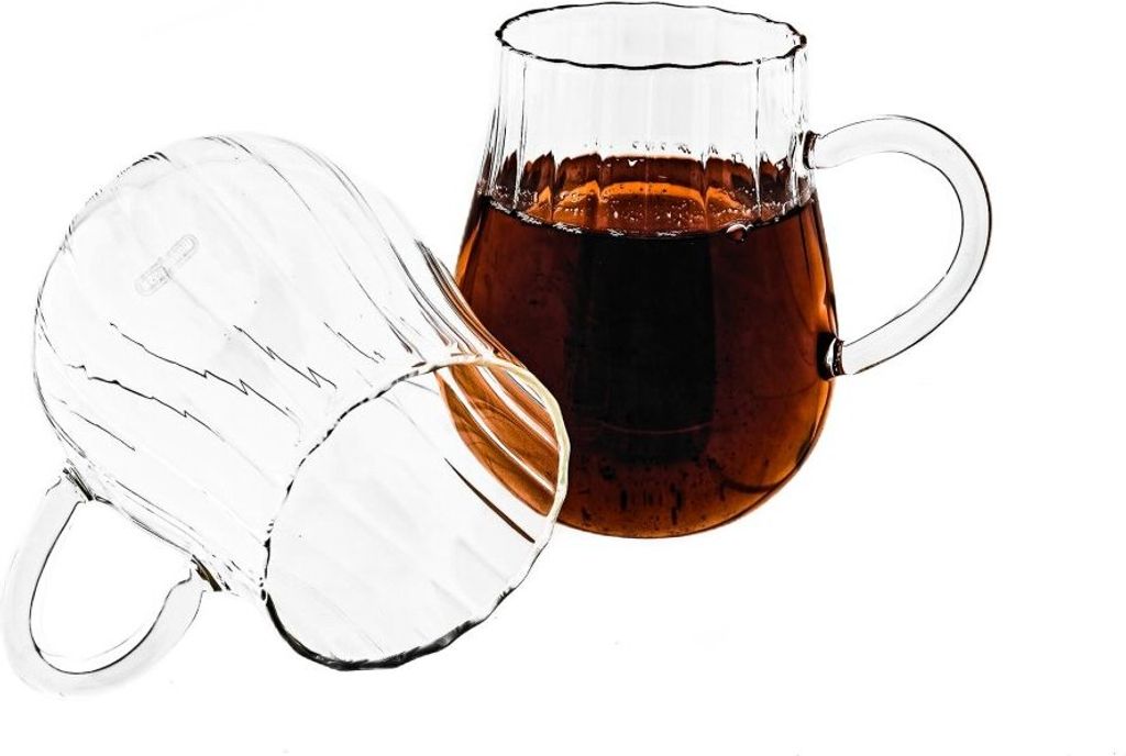 2er Riffle Gläser-Set 350 ml - Tee- Kaffeegläser mit Henkel aus Borosilikatglas